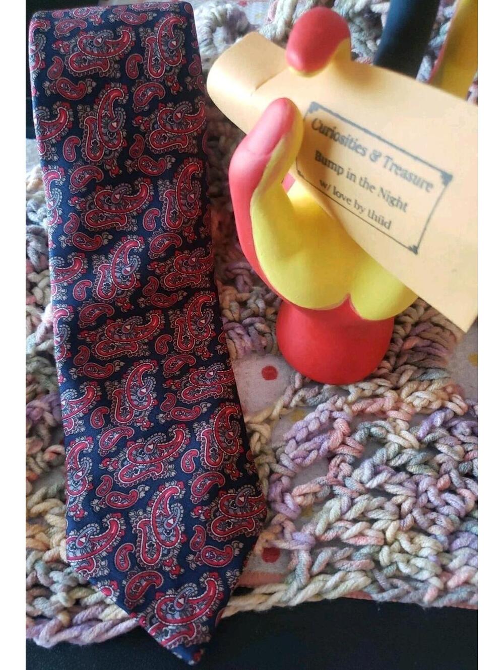 L.S. Ayers 100% Silk Red On Blue Paisley Neck Tie VTG